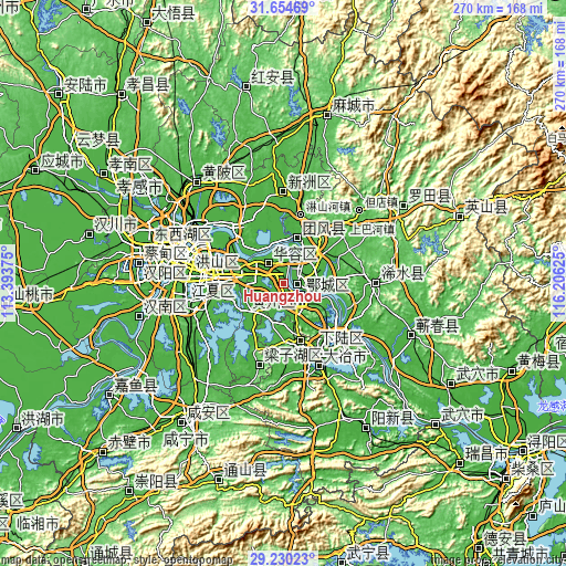 Topographic map of Huangzhou