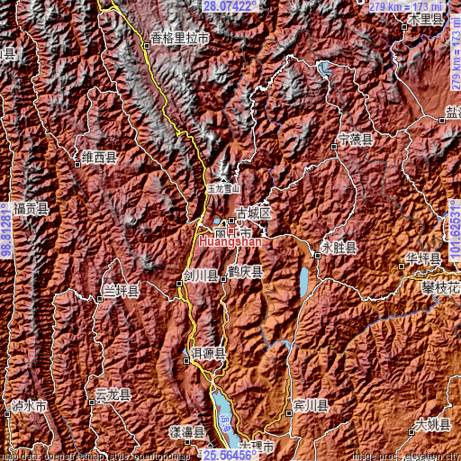 Topographic map of Huangshan