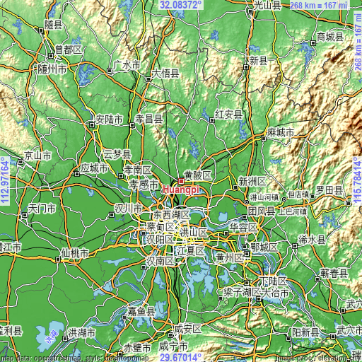 Topographic map of Huangpi