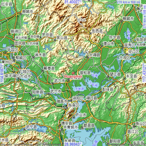 Topographic map of Huangmei