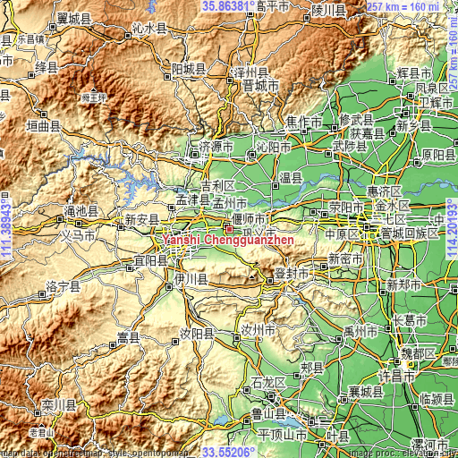 Topographic map of Yanshi Chengguanzhen
