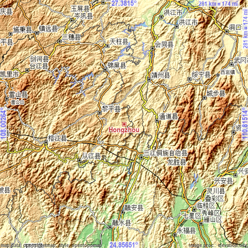 Topographic map of Hongzhou
