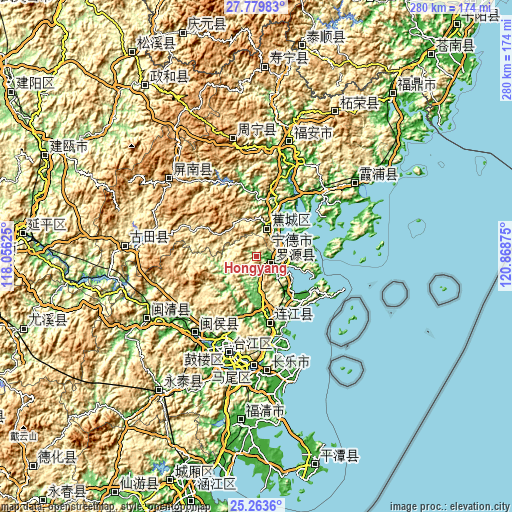 Topographic map of Hongyang