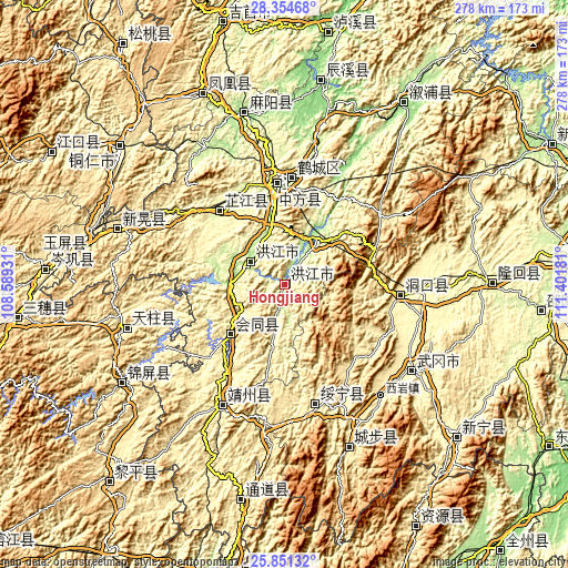 Topographic map of Hongjiang