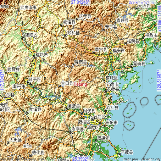 Topographic map of Hetang