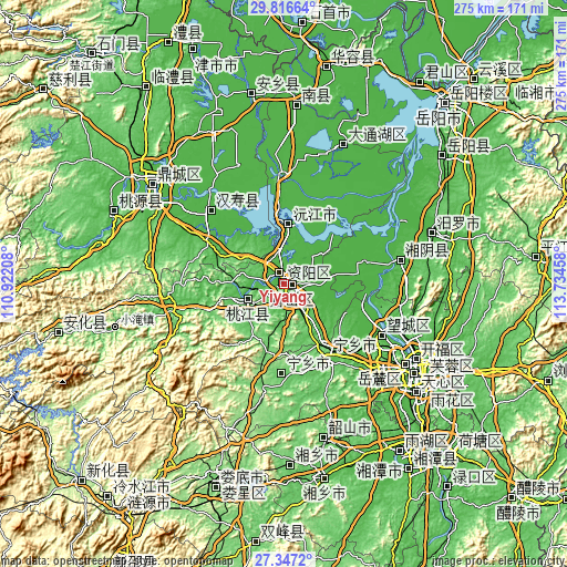 Topographic map of Yiyang