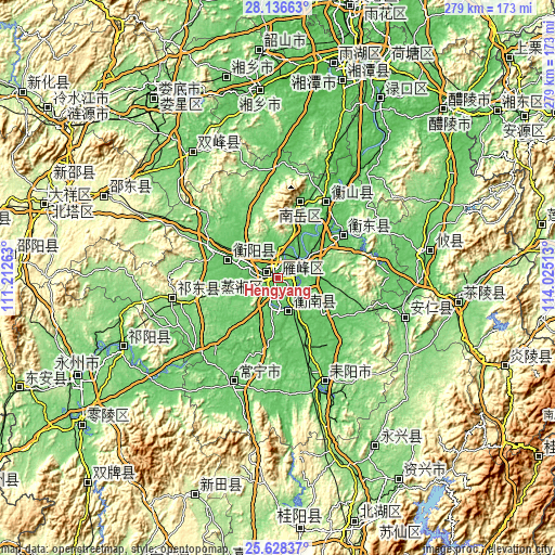 Topographic map of Hengyang