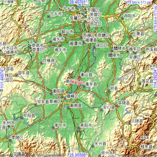 Topographic map of Kaiyun