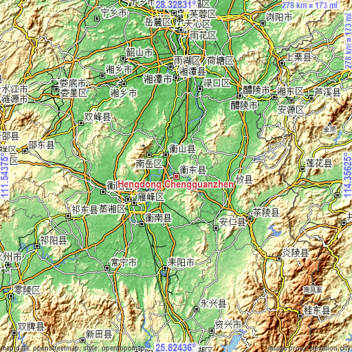 Topographic map of Hengdong Chengguanzhen