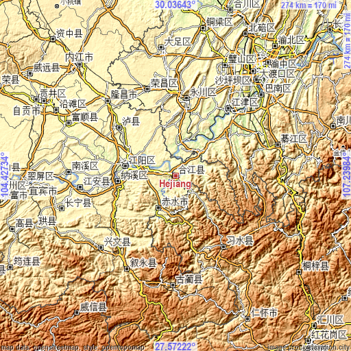 Topographic map of Hejiang