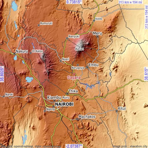 Topographic map of Sagana