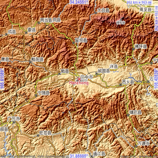 Topographic map of Hanzhong