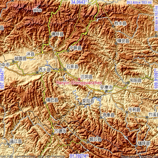 Topographic map of Hanyin Chengguanzhen