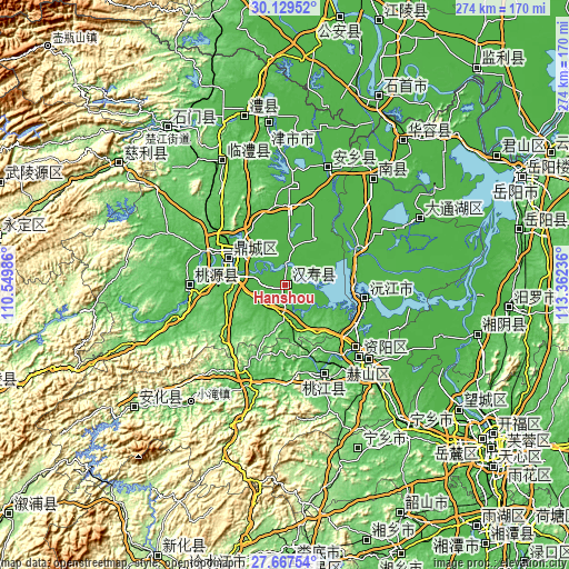 Topographic map of Hanshou