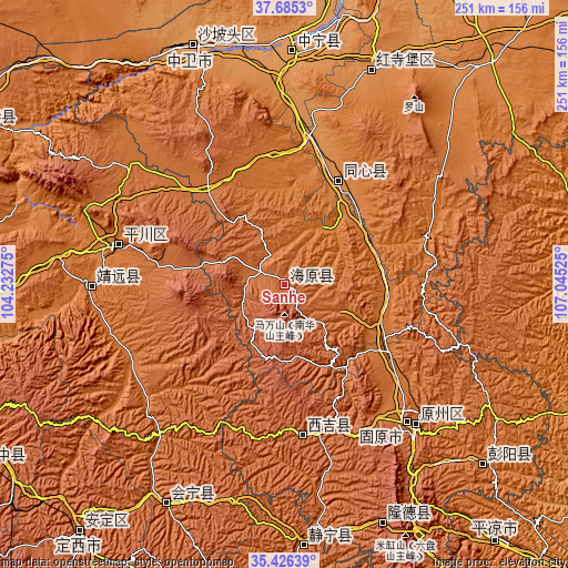 Topographic map of Sanhe