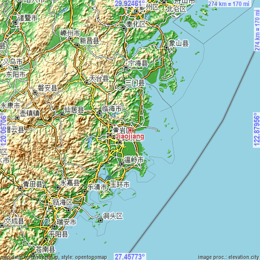 Topographic map of Jiaojiang