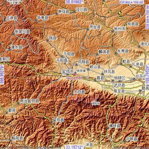 Topographic map of Guozhen