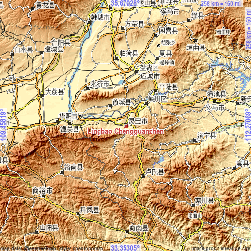 Topographic map of Lingbao Chengguanzhen