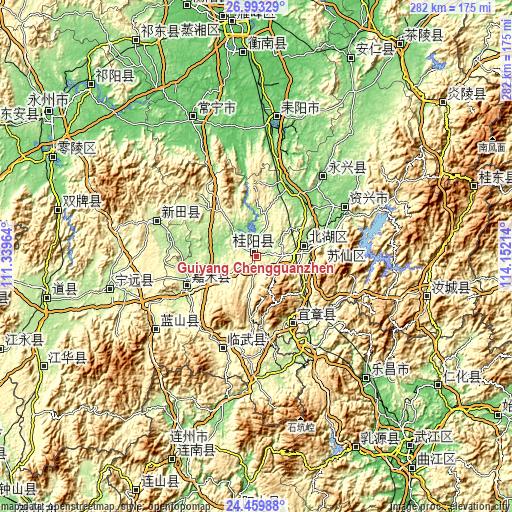 Topographic map of Guiyang Chengguanzhen