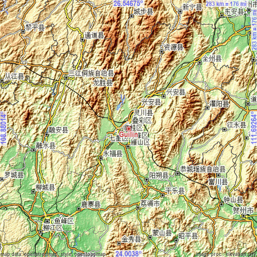 Topographic map of Guilin