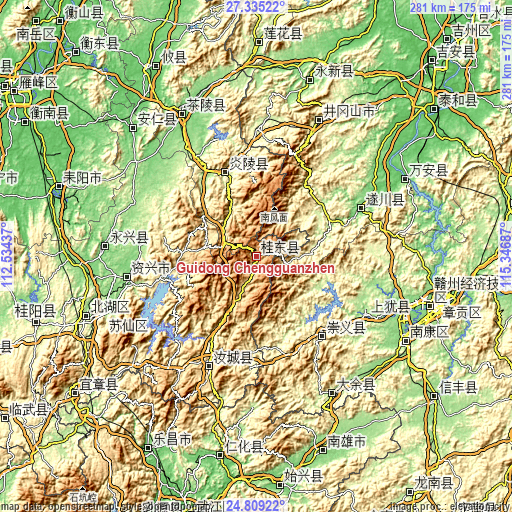 Topographic map of Guidong Chengguanzhen