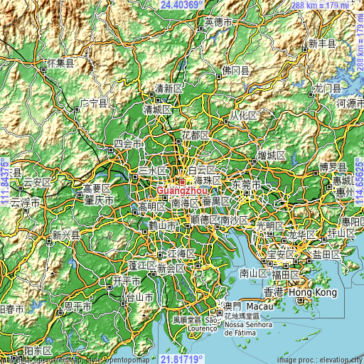 Topographic map of Guangzhou