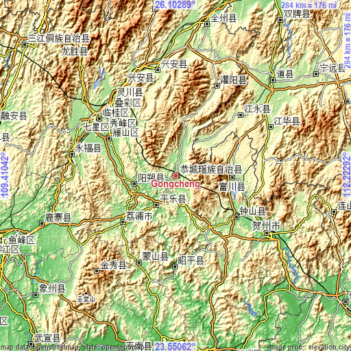 Topographic map of Gongcheng