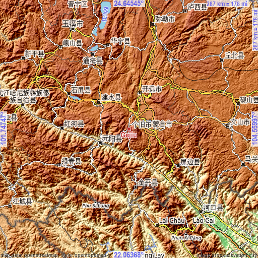 Topographic map of Gejiu