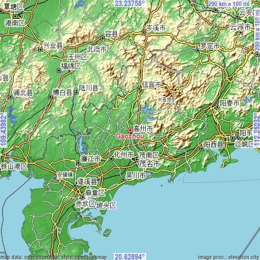 Topographic map of Gaozhou