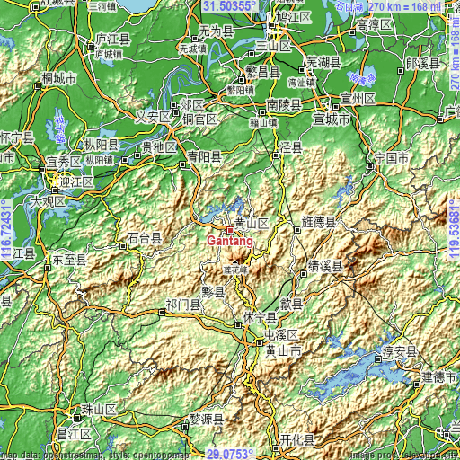 Topographic map of Gantang