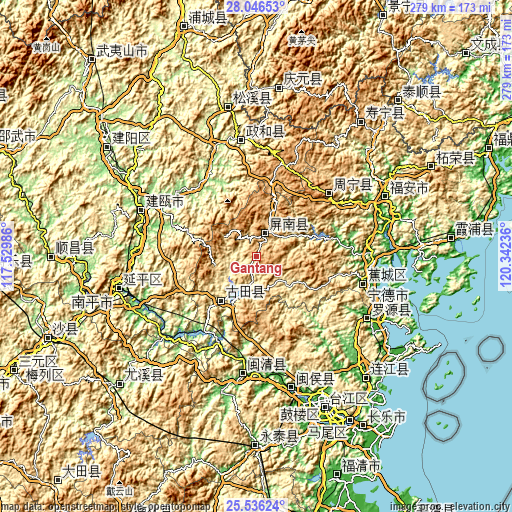 Topographic map of Gantang