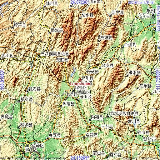 Topographic map of Lingchuan