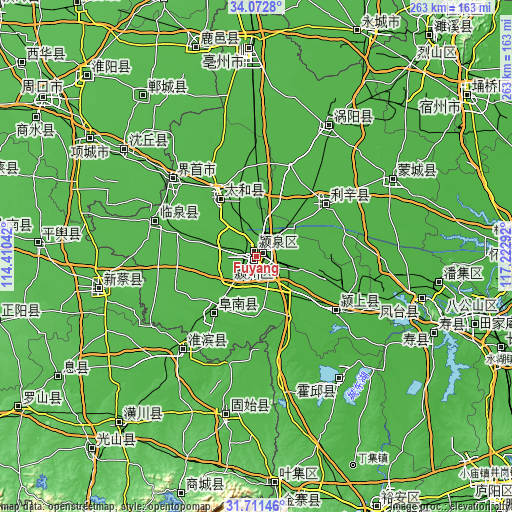 Topographic map of Fuyang