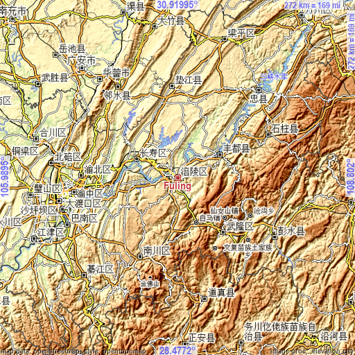 Topographic map of Fuling