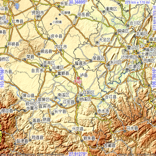 Topographic map of Fuji