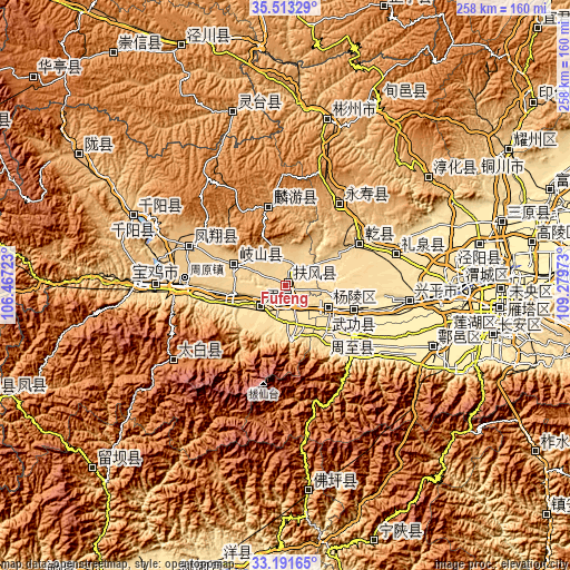 Topographic map of Fufeng