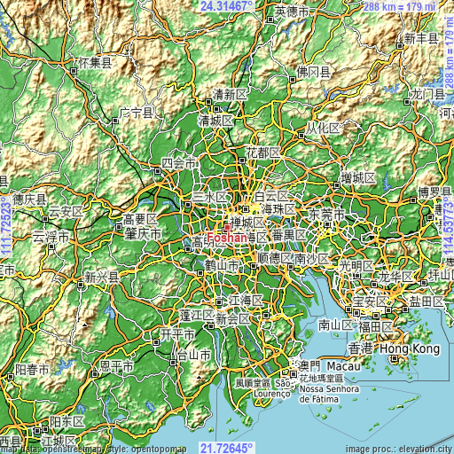 Topographic map of Foshan