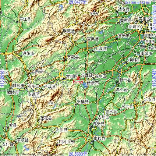 Topographic map of Fenyi