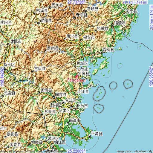 Topographic map of Fengshan