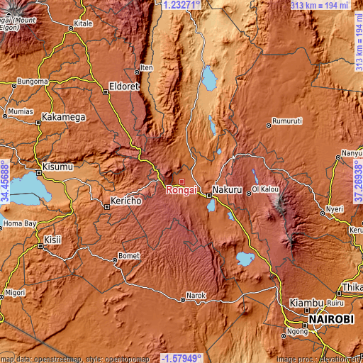 Topographic map of Rongai