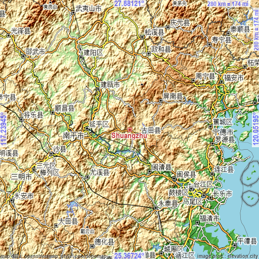 Topographic map of Shuangzhu