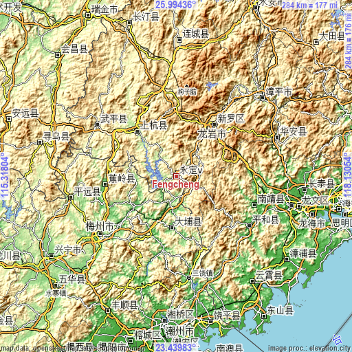 Topographic map of Fengcheng
