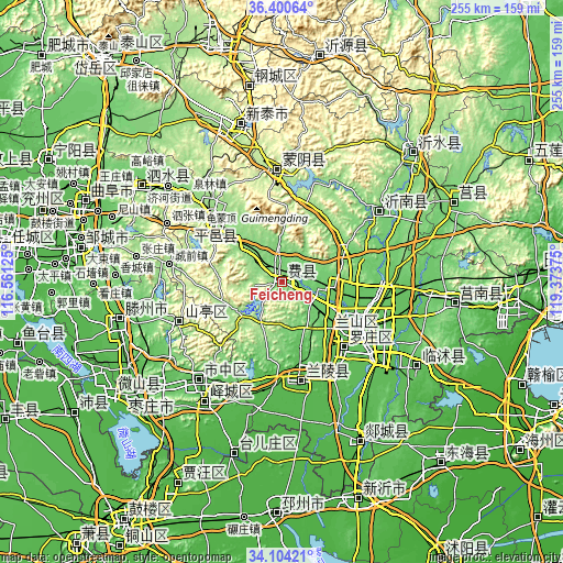 Topographic map of Feicheng