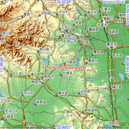 Topographic map of Fangcheng Chengguanzhen