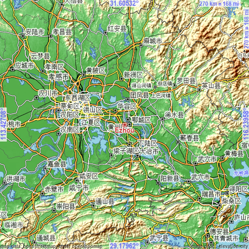 Topographic map of Ezhou