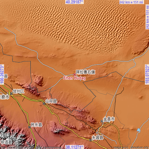 Topographic map of Ehen Hudag