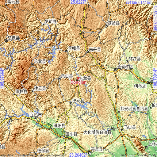 Topographic map of Donglan