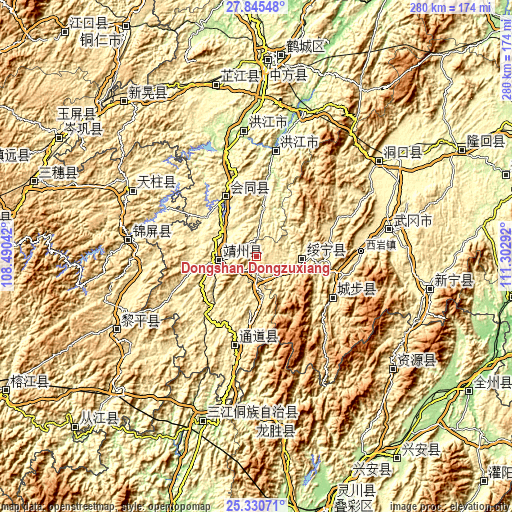 Topographic map of Dongshan Dongzuxiang