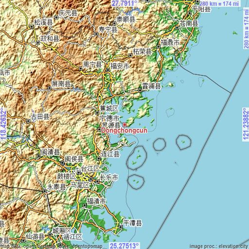 Topographic map of Dongchongcun