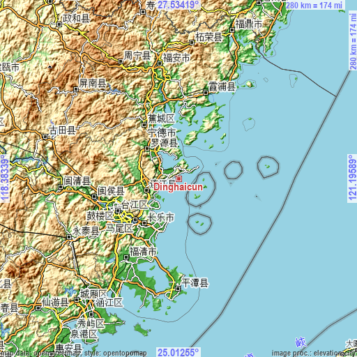 Topographic map of Dinghaicun